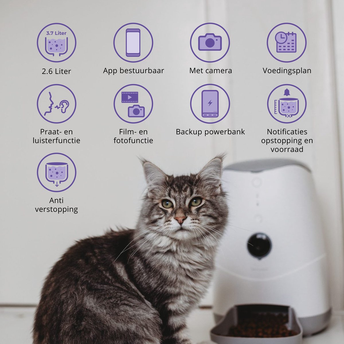 Afbeelding 3 van Pettadore Nutri View 2 - Automatische Voerbak Kat/Hond - Voerautomaat Kat - Smart Met Camera En App - Wit - 3.7 L