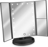 Navaris inklapbare spiegel met verlichting - Make-up spiegel met LED-lampjes en dimmer - 2+3 maal vergroting - Kantelbaar - Incl. USB-kabel - Matzwart