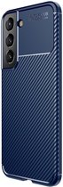 Hoesje Siliconen Carbon TPU Back Cover Blauw Geschikt voor Samsung Galaxy S22