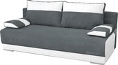 InspireMe 3-zitsbank voor woonkamer, slaapbank, sofa met slaapfunctie en opbergruimte, moderne bank, 3-zits - 196x92x85 cm, 196x140cm - NISA (Donkergrijs+Wit)