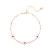 Yehwang - Bracelet de Cheville - Perles - Lilas / Wit/ Goud - Hartjes