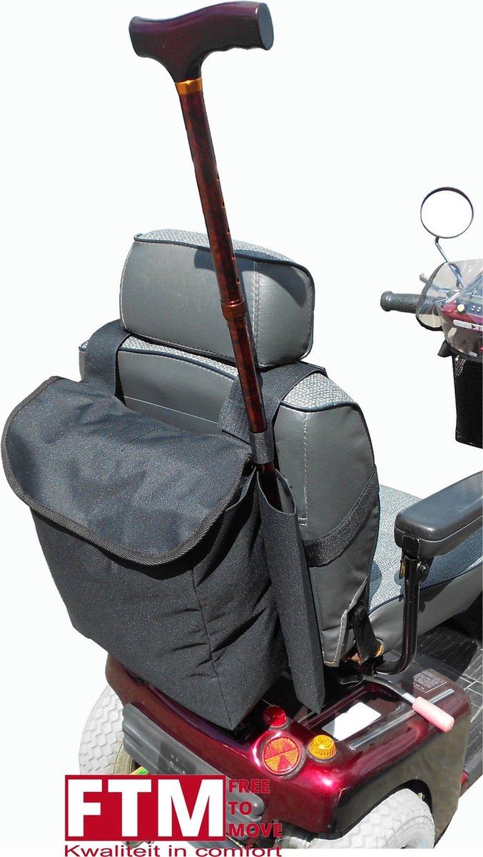 Zorgmiddelenaanhuis - Scootmobieltas met stokhouder - 13 cm x 32 cm x 37 cm (LxBxH) - Zwart