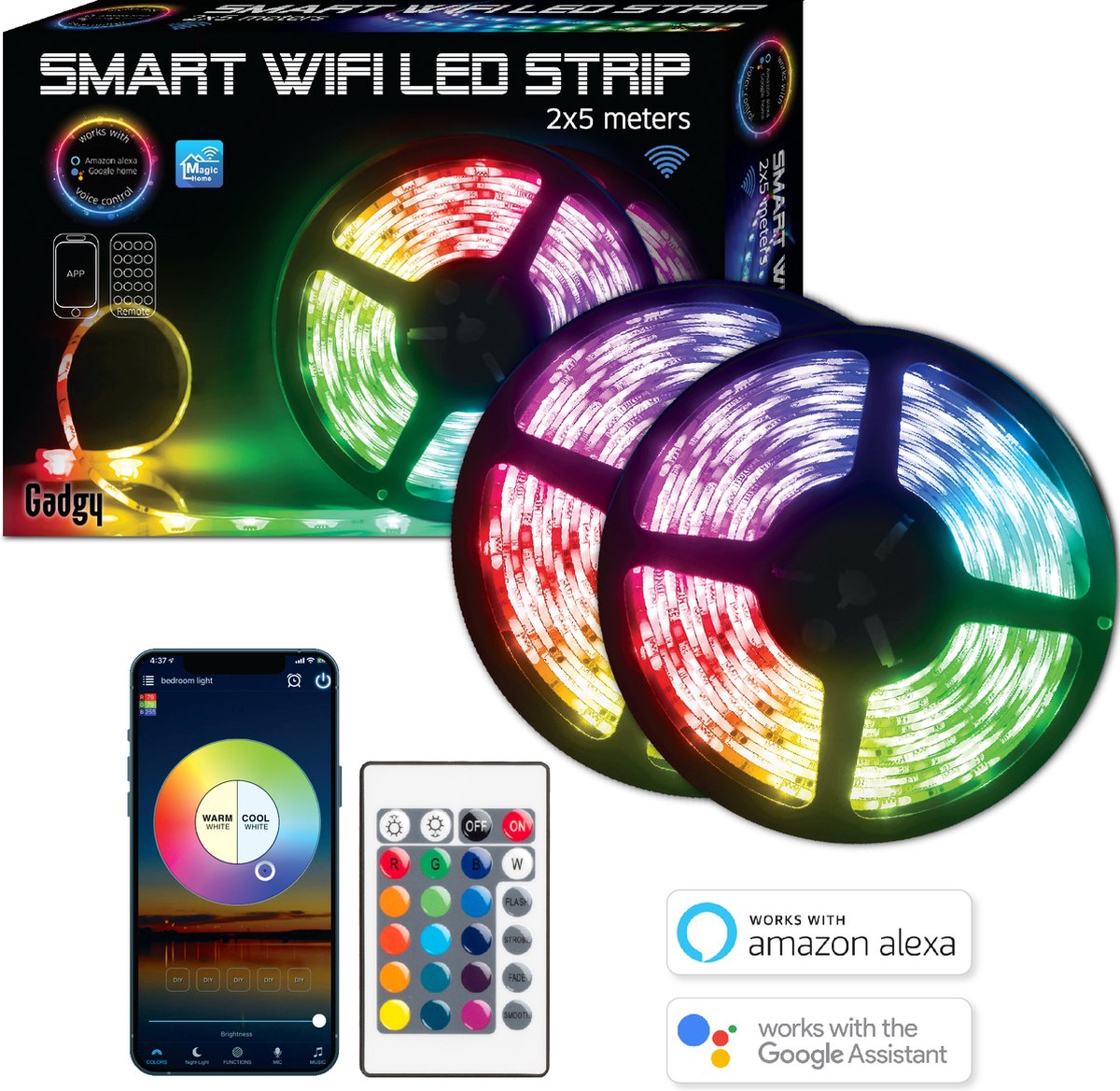 Gadgy Led Strip 10 meter - RGB - Smart Led Strip - met Afstandsbediening - Compatible met Google Home en Amazon Alexa - Gadgy
