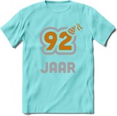 92 Jaar Feest T-Shirt | Goud - Zilver | Grappig Verjaardag Cadeau Shirt | Dames - Heren - Unisex | Tshirt Kleding Kado | - Licht Blauw - S