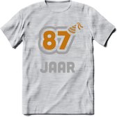 87 Jaar Feest T-Shirt | Goud - Zilver | Grappig Verjaardag Cadeau Shirt | Dames - Heren - Unisex | Tshirt Kleding Kado | - Licht Grijs - Gemaleerd - S