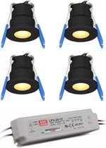 HOFTRONIC Milano - 4x Zwarte LED Inbouwspots - Waterdichte driver (niet dimbaar) - Zwart - IP65 Waterdicht - 2700K Extra warm wit - 3W CREE LEDs 12V - Verandaverlichting - Plafondspotjes badk