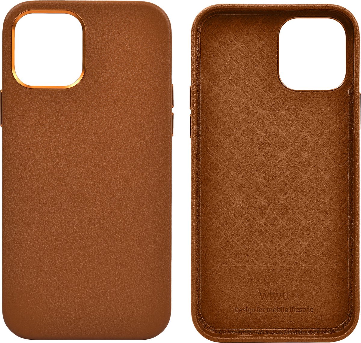 WIWU - Telefoon Hoesje geschikt voor iPhone 13 - Calfskin Back Cover - Bruin