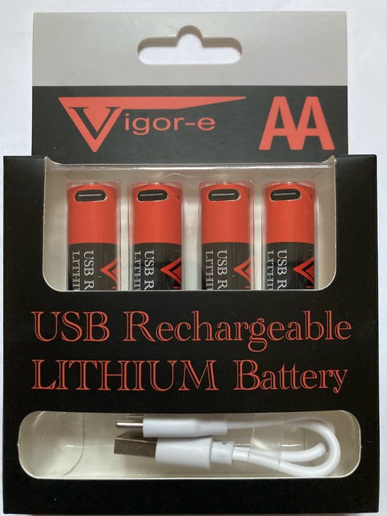 USB herlaadbare / oplaadbare AA batterijen - 2400mWh, 1600mAh - Lithium - 4  stuks per... | bol