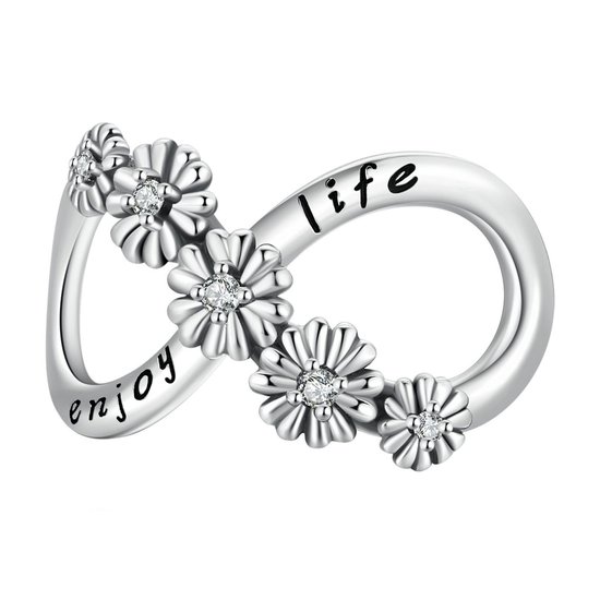 Infinity enjoy life flower bedel | Oneindig bloemen zirkonia bead | bedels beads cadeau | Zilverana | geschikt voor alle bekende merken | 925 zilver | moederdag