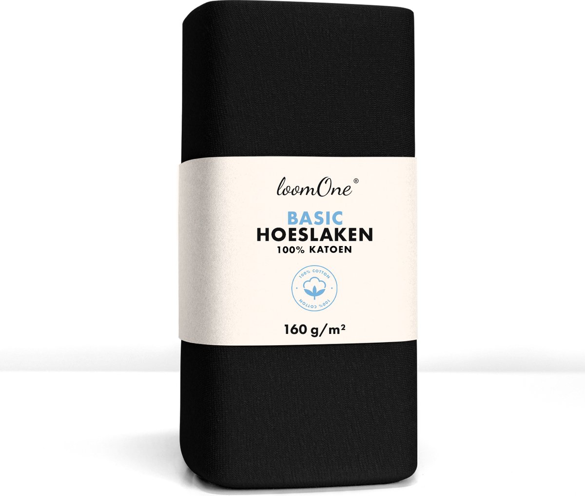 Loom One Hoeslaken – 100% Jersey Katoen – 180x220 cm – tot 40cm matrasdikte– 160 g/m² – voor Boxspring-Waterbed -Zwart