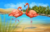 Diamond Painting Pakket - Flamingo's - 50x40 cm - Complete Set - Volledige Bedekking - Vierkante Steentjes