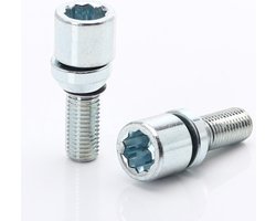 JR Wheels - Set van 20 konische wielbouten + sleutel - Star - Schuifbouten - Zilver - Staal - M12x1,25