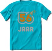 56 Jaar Feest T-Shirt | Goud - Zilver | Grappig Verjaardag Cadeau Shirt | Dames - Heren - Unisex | Tshirt Kleding Kado | - Blauw - 3XL