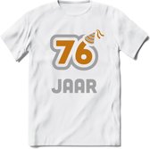 76 Jaar Feest T-Shirt | Goud - Zilver | Grappig Verjaardag Cadeau Shirt | Dames - Heren - Unisex | Tshirt Kleding Kado | - Wit - XL