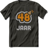 48 Jaar Feest T-Shirt | Goud - Zilver | Grappig Verjaardag Cadeau Shirt | Dames - Heren - Unisex | Tshirt Kleding Kado | - Donker Grijs - 3XL