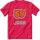 59 Jaar Feest T-Shirt | Goud - Zilver | Grappig Verjaardag Cadeau Shirt | Dames - Heren - Unisex | Tshirt Kleding Kado | - Roze - L