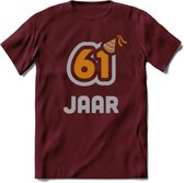 61 Jaar Feest T-Shirt | Goud - Zilver | Grappig Verjaardag Cadeau Shirt | Dames - Heren - Unisex | Tshirt Kleding Kado | - Burgundy - XXL