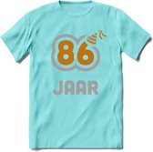 86 Jaar Feest T-Shirt | Goud - Zilver | Grappig Verjaardag Cadeau Shirt | Dames - Heren - Unisex | Tshirt Kleding Kado | - Licht Blauw - M