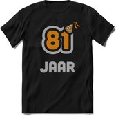 81 Jaar Feest T-Shirt | Goud - Zilver | Grappig Verjaardag Cadeau Shirt | Dames - Heren - Unisex | Tshirt Kleding Kado | - Zwart - XL