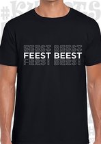 FEEST BEEST heren t-shirt - Zwart - Maat S - korte mouwen - leuke shirtjes - grappig - humor - quotes - kwoots - party animal