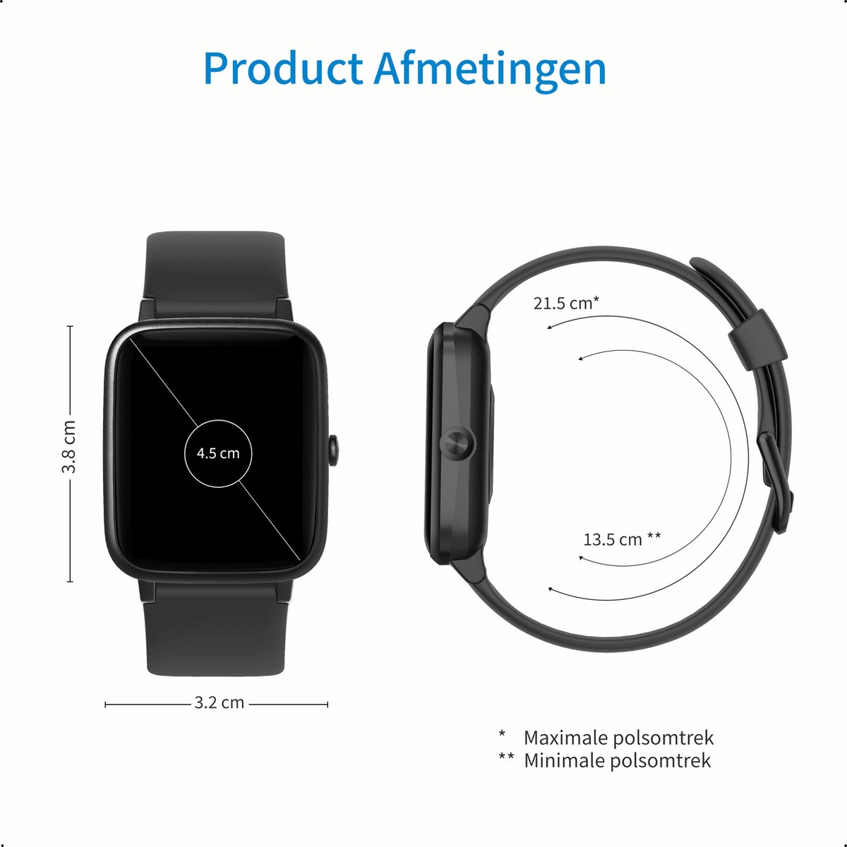 Smartwatch Dames, Smartwatch Heren en Kinderen - Zwart | bol.com