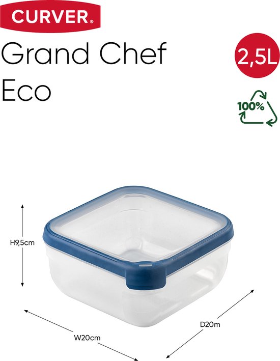 Curver Grand Chef Eco Fresh Conteneur 2,5L Carré Transparent/Bleu Foncé