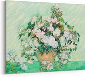 Schilderij op Canvas - 100 x 75 cm - Vaas Met Roze Rozen - Kunst - Vincent van Gogh - Bloemen en Planten - Wanddecoratie - Muurdecoratie - Slaapkamer - Woonkamer