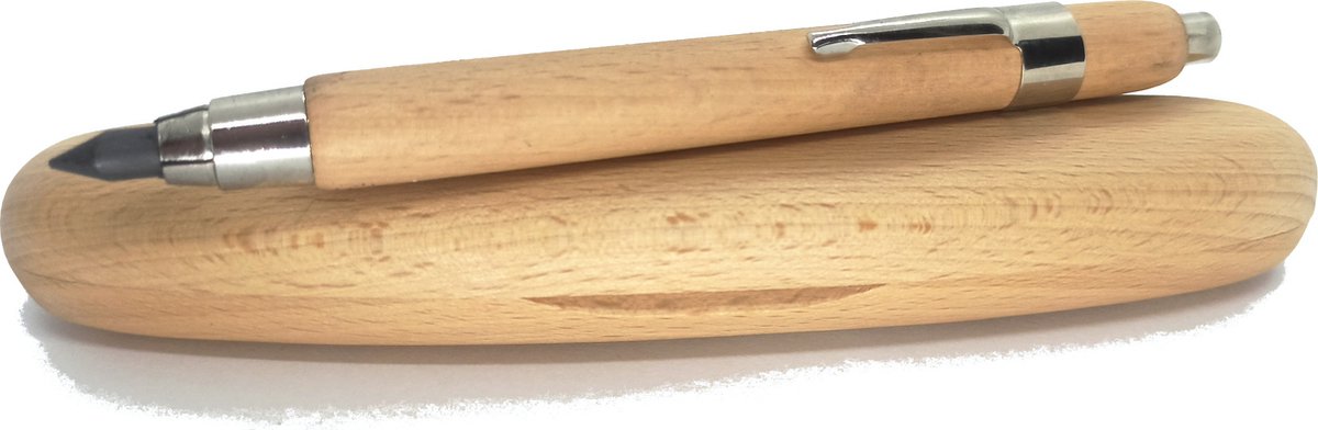 POTLOOD 5,6 mm - Natuurlijk houten met elegante ovale doos van natuurlijk hout. Potlood lengte 14 cm - Ø 15 mm