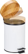 OMID HOME® - Bamboe Pedaalemmer - 3 liter - afvalemmer badkamer - afvalbak toilet - softclose - "gebroken wit" / cremekleur