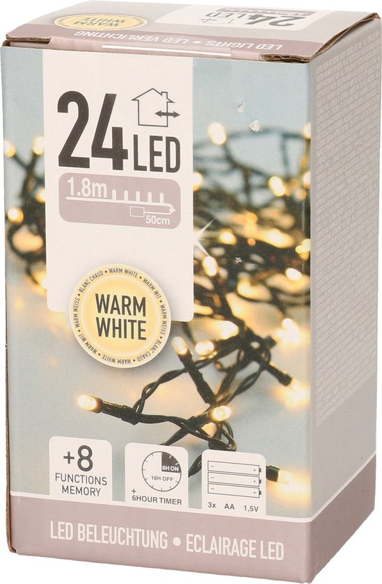 24 DEL Batterie Lumières de Noël & Minuteur "blanc chaud" 