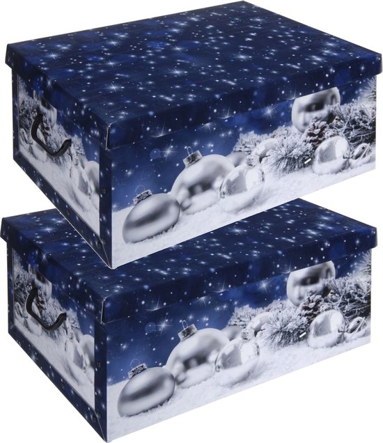 Boules de Noël bleues / Boîte de rangement décoration de Noël 49 cm