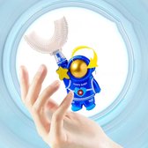 360 graden - U vormige baby tandenborstel - Blauw Astronaut Design - 2 in 1 Tandenborstel en Bijtring / Teether - Zachte siliconen - Kinderen tandenborstel - Jongen/Meisje