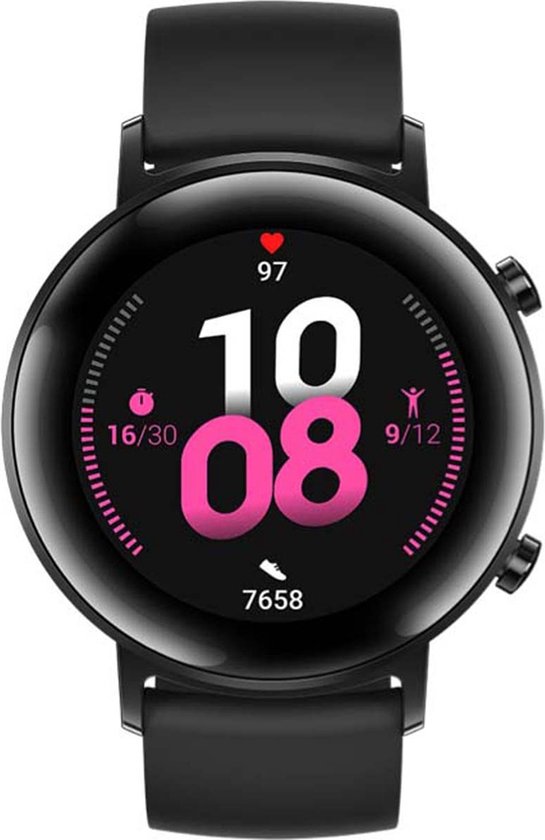 Huawei Watch GT 2 Smartwatch - 42 mm - Zwart - Fluoroelastomer strap