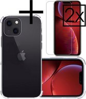 Hoes Geschikt voor iPhone 13 Hoesje Siliconen Cover Shock Proof Back Case Shockproof Hoes Met 2x Screenprotector - Transparant