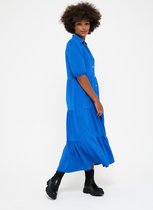 LOLALIZA Lange hemd jurk met korte mouwen - Blauw - Maat 46