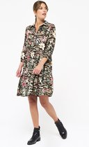 LOLALIZA Overhemdjurk met bloemenprint - Khaki - Maat 38