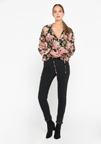 LOLALIZA Blouse met lange mouwen en bloemen - Zwart - Maat 48