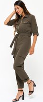 LOLALIZA Cargo jumpsuit met driekwartsmouw - Khaki - Maat 42