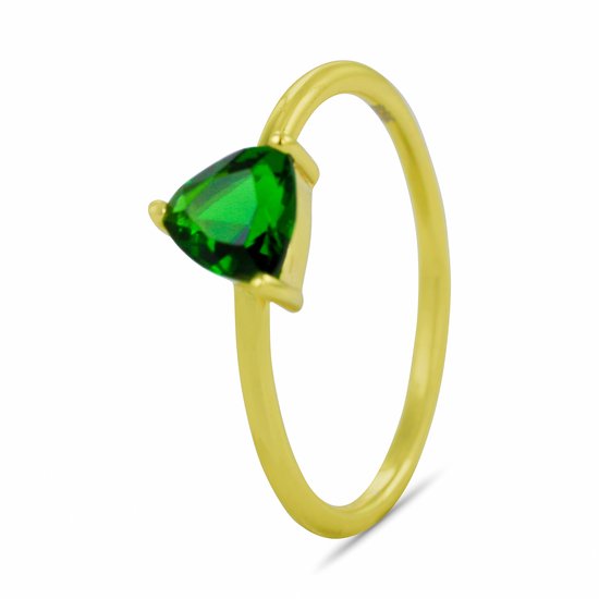 Silventi 9SIL-21949 Zilveren Ring - Dames - Zirkonia - Groen - Driehoek - 6,6 mm - Maat 56 - Zilver - Gold Plated (Verguld/Goud op Zilver)