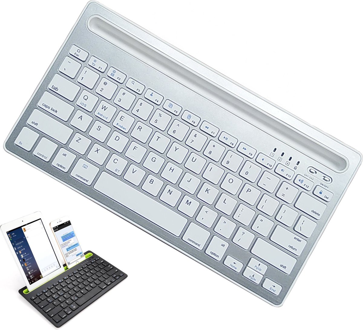 GO2GOSHOP Draadloos Toetsenbord met Gleuf voor Smartphone en Tablet - QWERTY toetsen - Bluetooth - Wit