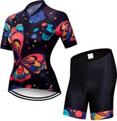 Fietsshirt met fietsbroek Dames - Fluorescerende Wielertrui - Fietskleding Set - Maillot - Wielershirt & broek voor Wielrennen - Maat XL