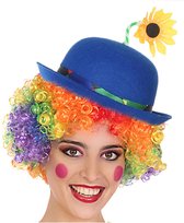 Verkleed bolhoed voor volwassenen blauw met bloem - Carnaval clown kostuum hoedjes