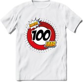 100 Jaar Hoera Verkeersbord T-Shirt | Grappig Verjaardag Cadeau | Dames - Heren | - Wit - XL