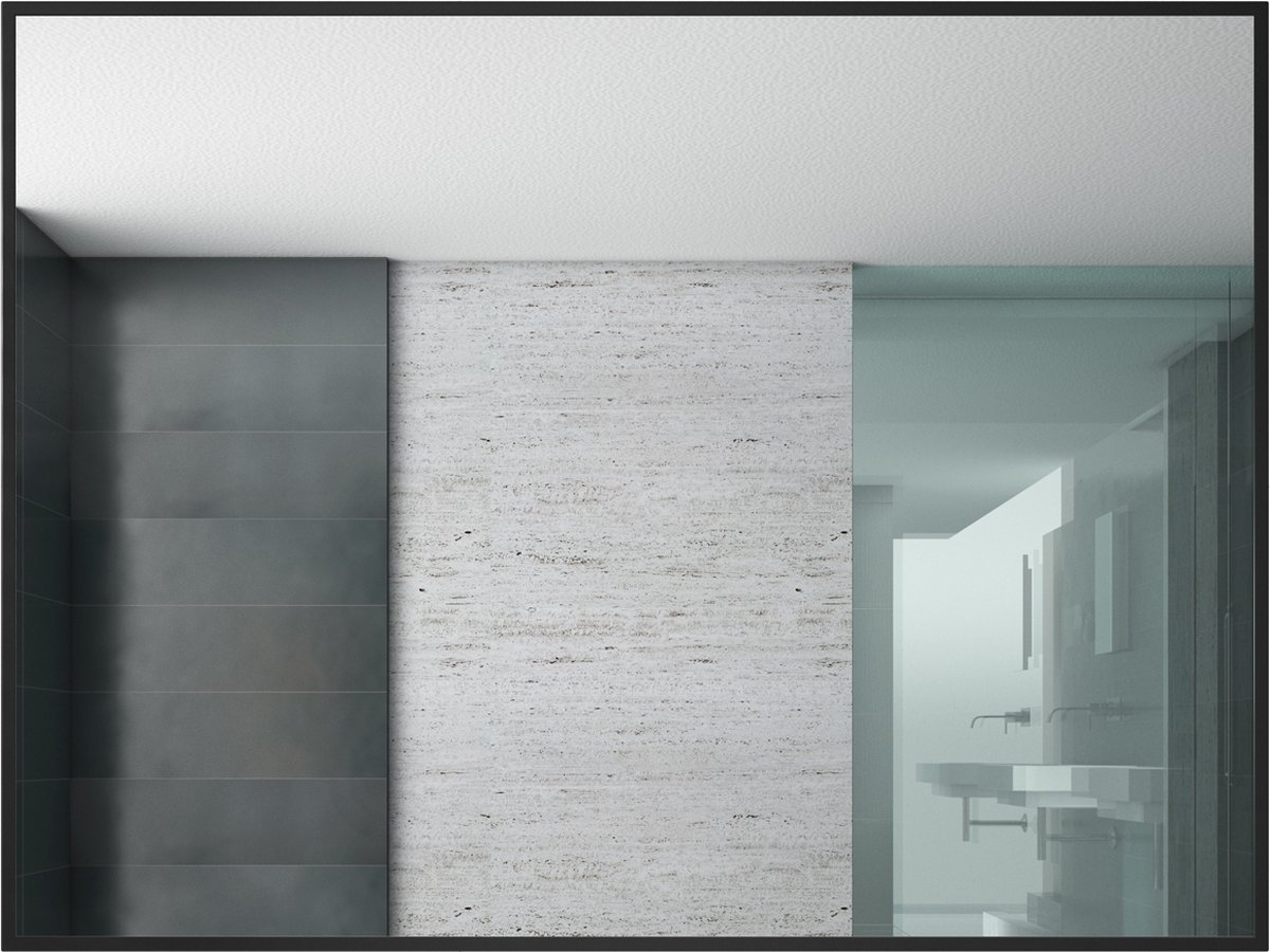 Badplaats Spiegel Concave - 80 cm x 60 cm - Zwart - Badkamer Spiegel