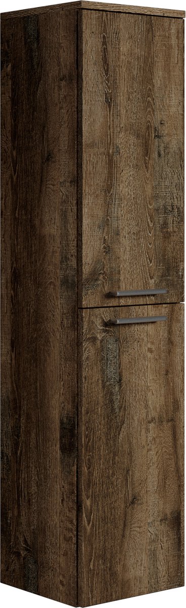 Badplaats Badkamerkast Saturnus 35 cm x 35 cm x 130 cm - Bruin Eiken - Hangende Kolomkast met Twee Deuren
