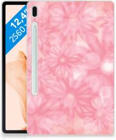 Foto hoesje Geschikt voor Samsung Galaxy Tab S7FE Back Cover Lente Bloemen met doorzichte zijkanten