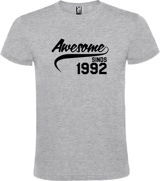 Grijs T shirt met "Awesome sinds 1992" print Zwart size XXL