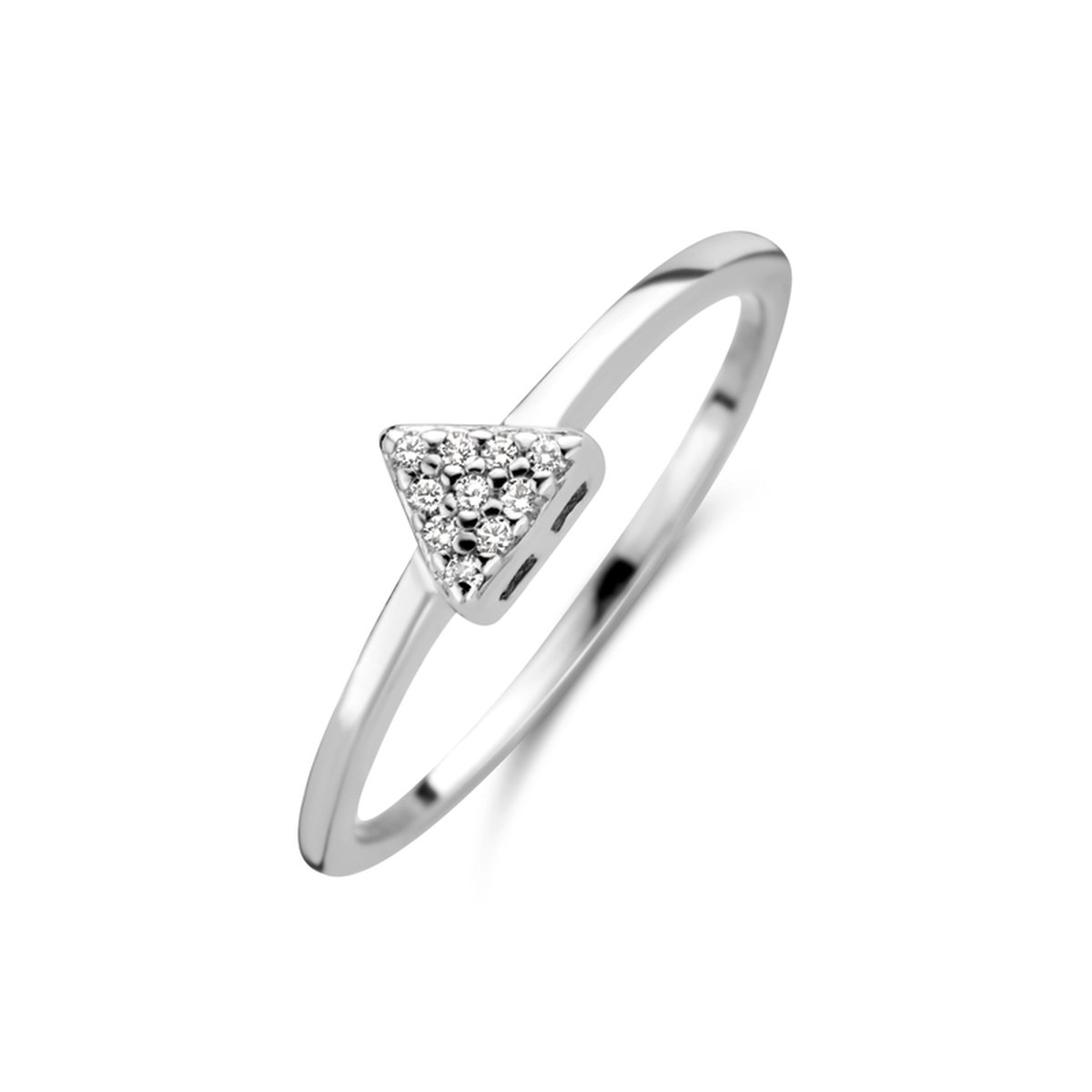 New Bling 9NB-0699-50 Zilveren Ring - Dames - Zirkonia Steentjes - Driehoek - 5,3 mm - Maat 50 - Rhodium - Zilver