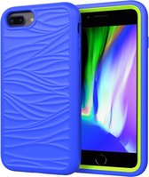 Voor iPhone SE （2020） Golfpatroon 3 in 1 siliconen + pc schokbestendige beschermhoes (blauw + olivijn)