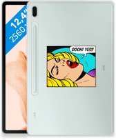 Samsung Galaxy Tab S7FE TPU Siliconen Hoesje Popart Oh Yes met transparant zijkanten